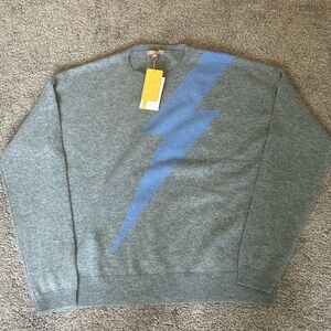 Men's Kier + J Gray Cashmere Sweater with Blue Lightning Bolt